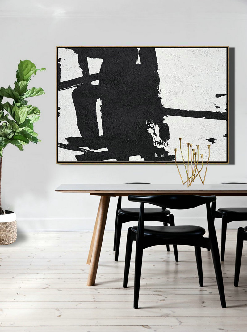 Large Colorful Wall Art,Horizontal Minimal Painting On Canvas, Black, White, Grey - Textured Painting Canvas Art